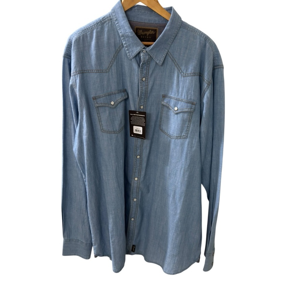 Wrangler Retro Denim Shirt Size 3XLT Western Pearl Snap Long Sleeve Rancher NWT